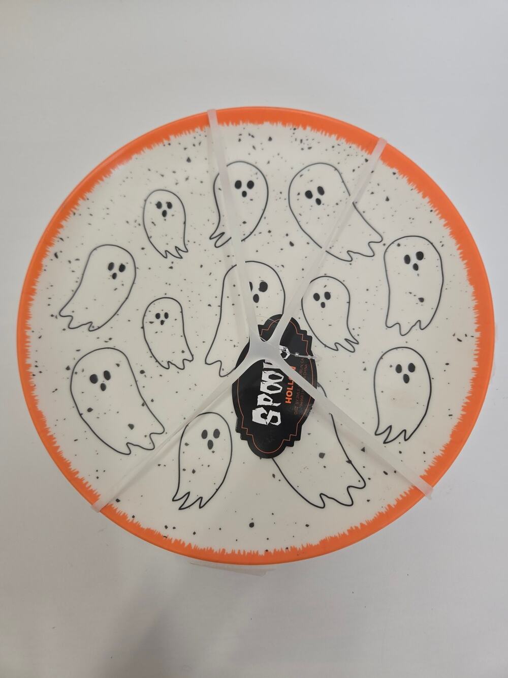 Spooky Hollow Ghost Dinner Plates Set of 4 Halloween Orange White 11"